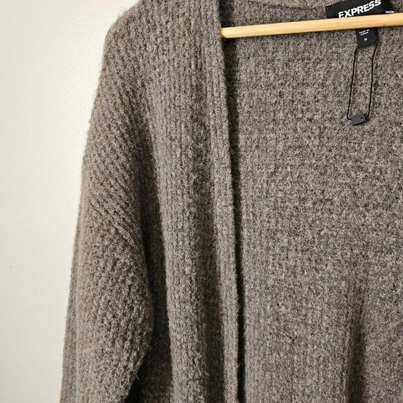 NWOT EXPRESS GREY WOOL BLEND LONG DUSTER OPEN CARDIGAN WITH POCKETS SZ M - Picture 7 of 14